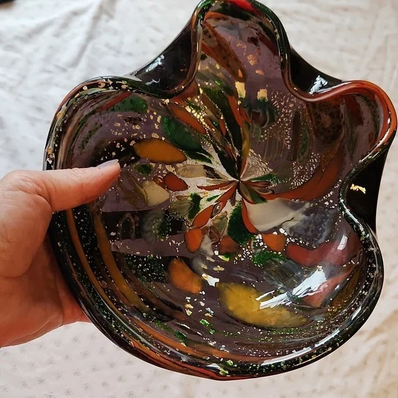 Murano Glass Confetti Multicolor Abstract Glass ArtCandy Bowl